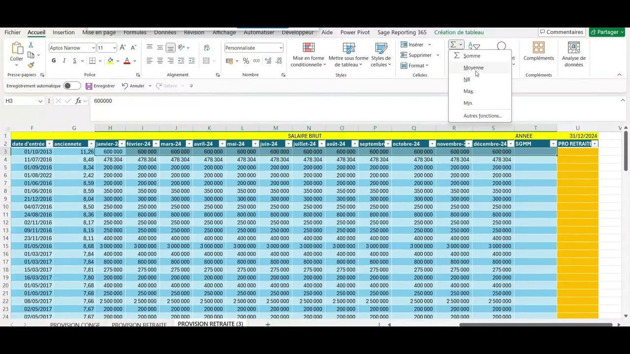 Comment Calculer les Provisions pour Retraite en Fin d'Année avec Excel