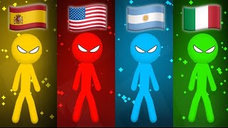 Usa vs Argentina vs España vs Italia in the game Stickman Party | INTERNATIONAL GAMES 🗺️