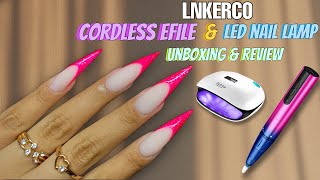 STILETTO POLYGEL NAILS WITH DUAL FORMS || LNKERCO CORDLESS EFILE &amp; LED NAIL LAMP REVIEW