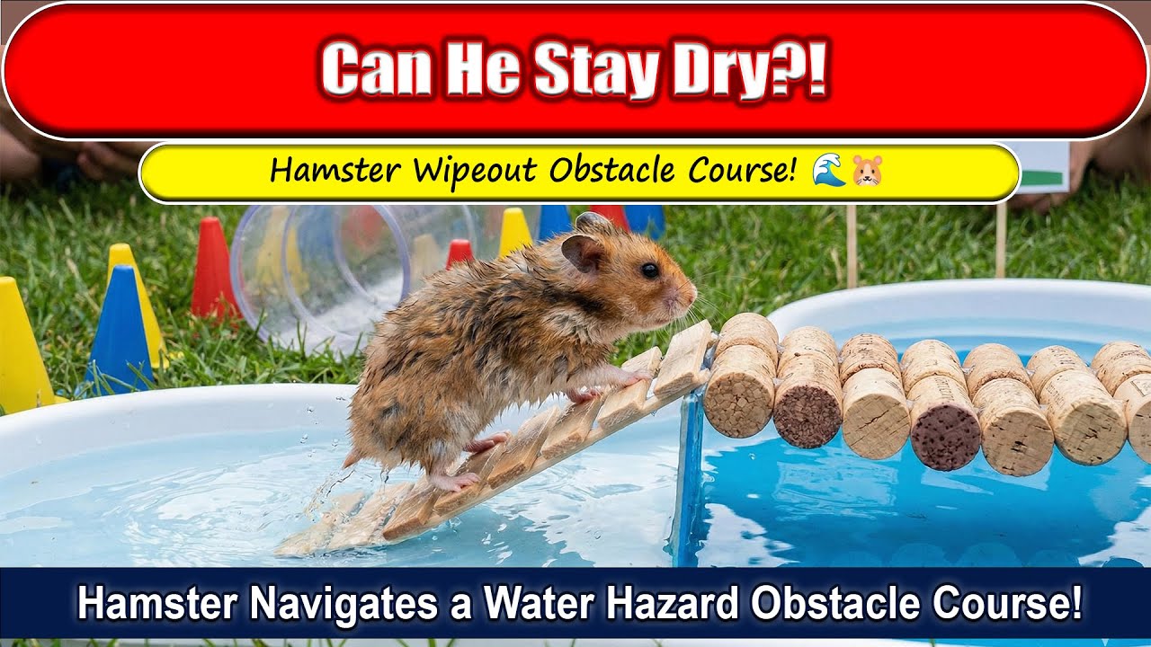 Hamster Navigates a Water Hazard Obstacle Course