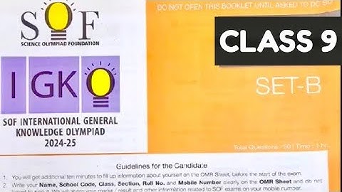 Class 9 IGKO Olympiad Question Paper 2024-25 | SOF IGKO Exam for Class 9 Olympiad Exam Class 9#igko