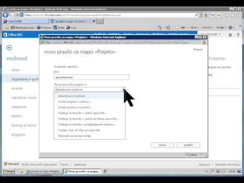 Office 365 - Nastavitev pravila za posredovanje e-pošte