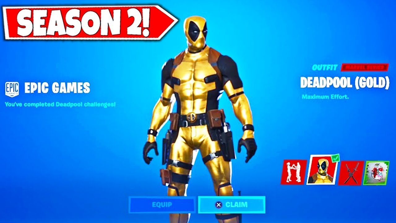 Streamers Unlock Gold Deadpool Skin Style In Season 2 Fortnite Youtube - golden robloxian shining deadpool roblox