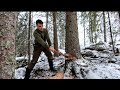 Cutting Down Trees for Log Cabin - Axe Logging | 9.0 | - One Man Traditional Log Cabin series