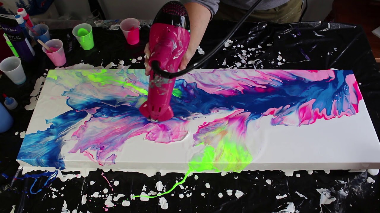 Fluid Painting With a Hair Dryer | Neon Colors - YouTube