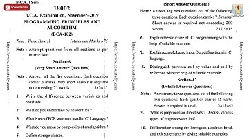 BCA 1ST SEM PROGRAMMING PRINCIPLES AND ALGORITHM NOV 2019 | CCSU