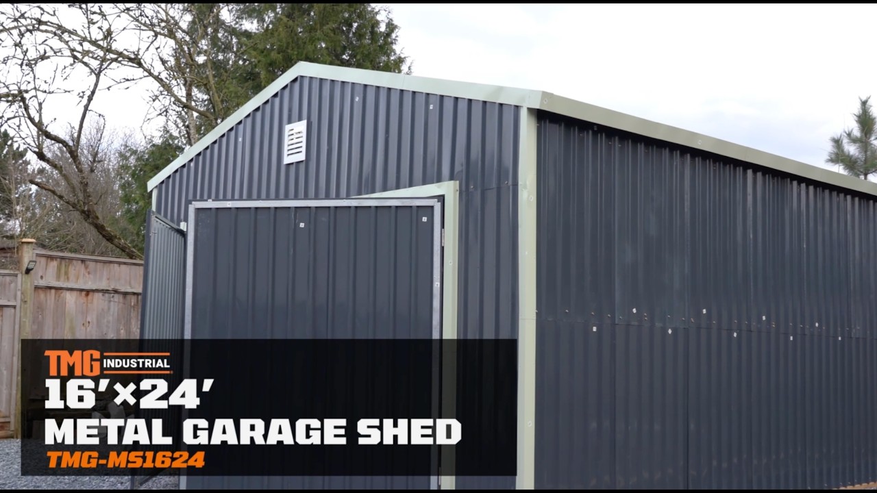 16' x 24' Metal Garage Shed with Swing Front & Side Doors, 10'6