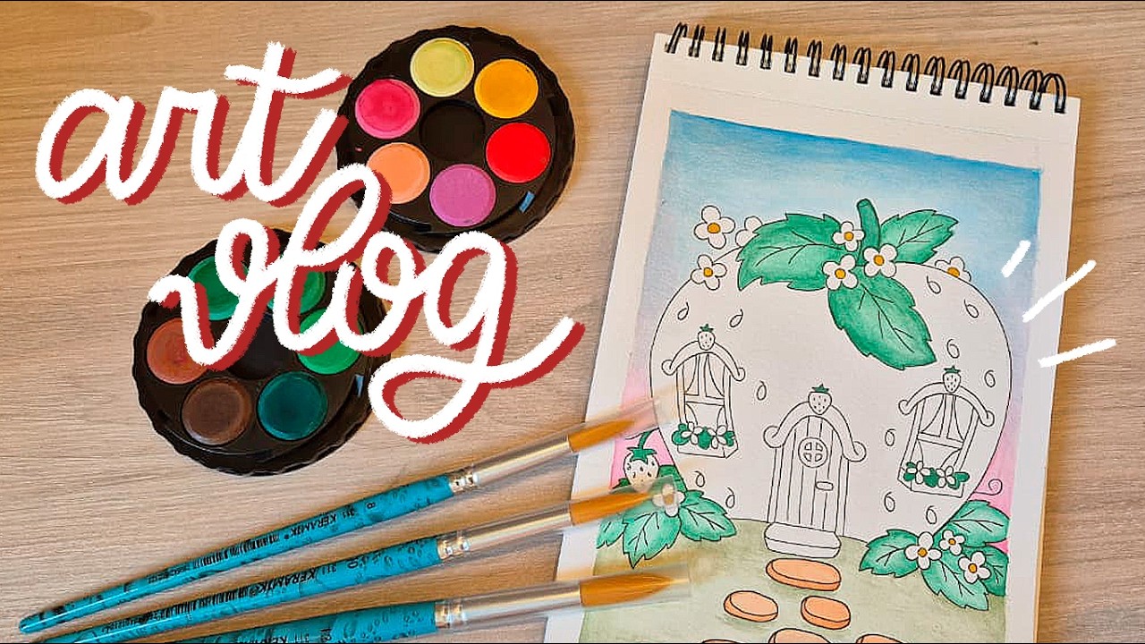 artvlog | pintando a casa da moranguinho com aquarela 🍓