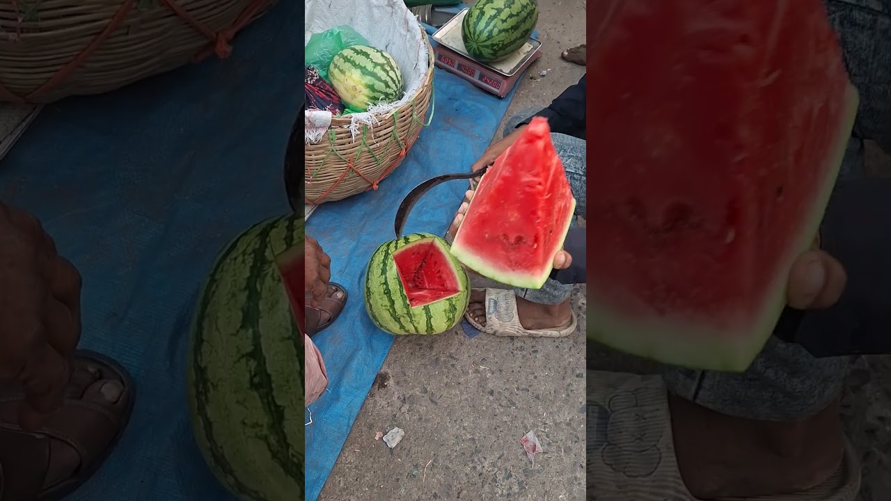 Watermelon cutting street food 