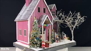 Make a Pink House With Christmas Decorations with Cardboard