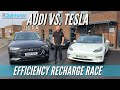 Audi E-Tron v Tesla Model 3 Challenge! Point A to B and recharged EV race comparison. Who will win?