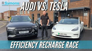 Audi E-Tron v Tesla Model 3 Challenge! Point A to B and recharged EV race comparison. Who will win?
