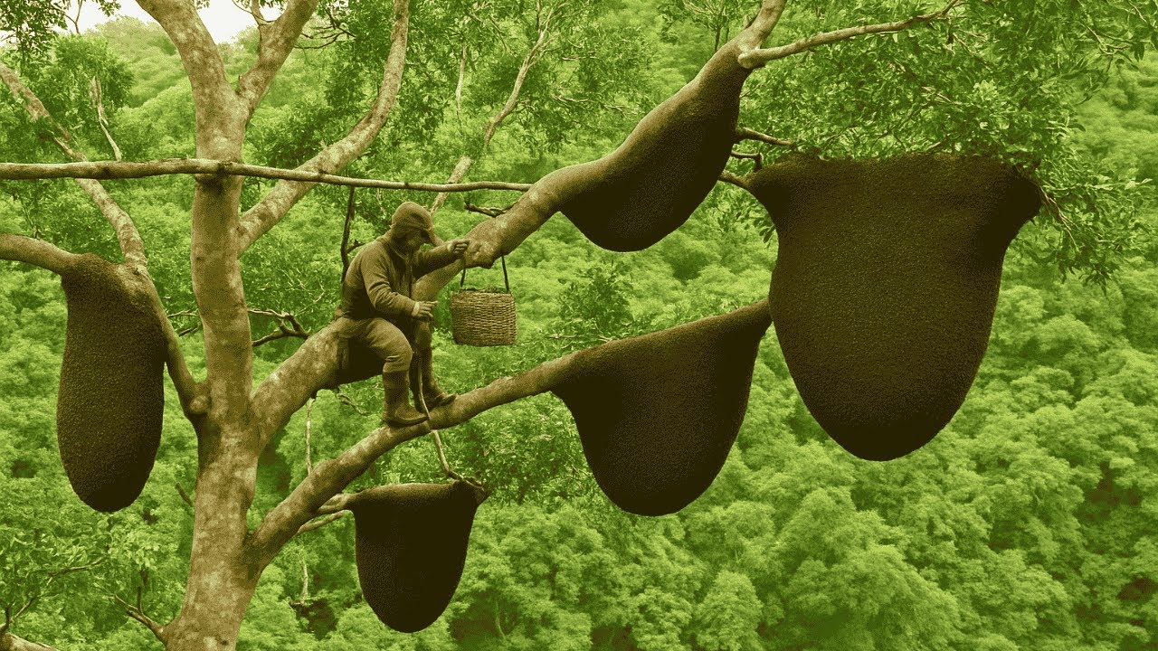 extreme wild honey hunt harvesting 2 honeycombs from a... Harvesting Nearly 70 Wild Honeycombs on a Giant Banyan Tree | Asia ...