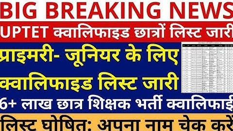 UPTET 2021 की लिस्ट जारी | uptet primary Junior tet teacher eligibility test result 2021 declared