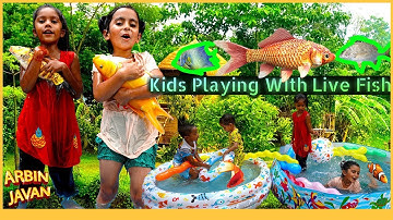 Sneyha, Arbin, Alisha & Ayra Fun Playing with Live Fish - Cute Kids Show - Colorful Live Fish