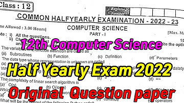 12th computer science Half yearly Exam 2022 Chennai original question paper-12th CS Half yearly QP