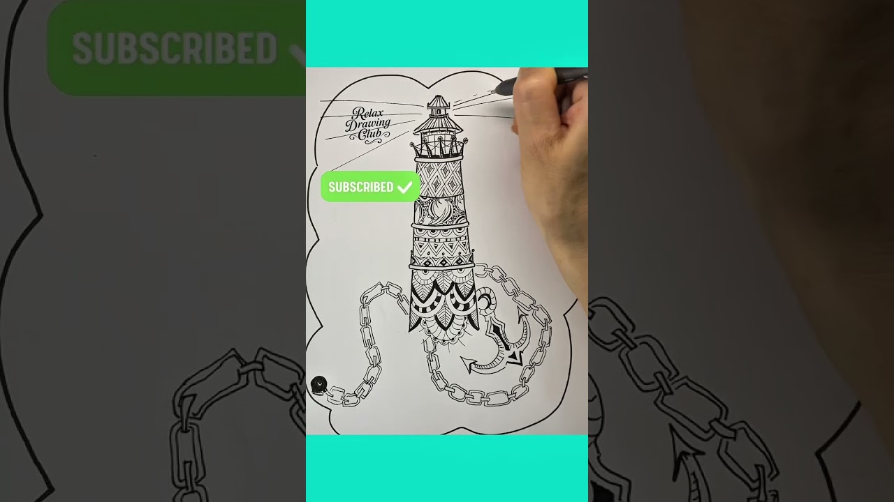 Lighthouse Doodle Drawing ✍️ Relaxing Lighthouse Art in Zentangle Style | Lighthouse Drawing Idea