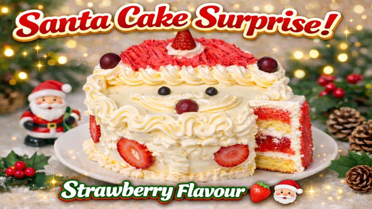 Christmas Santa Strawberry Cake 🎅🍓 | Bakery Style Cake at Home | Easy Cake Recipe