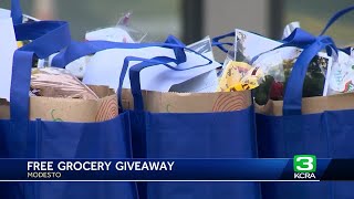 Dozens of Modesto families receive free groceries