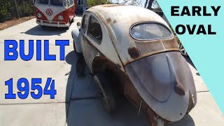 1954 VW oval window Hood restoration forgotten Abandoned VW bug Metalwork to primer