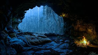 Rain sounds for sleep  Great shelter in the foggy rainforest  Caves, rain and fire