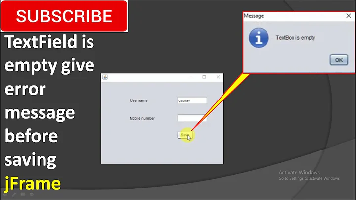 textfield is empty give error message before saving in JFrame
