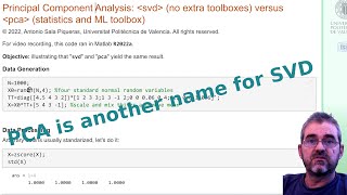 Comparing PCA (statistics toolbox) with SVD (built-in, Matlab): identical results