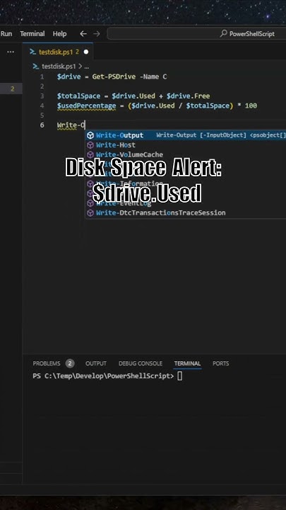 Basic PowerShell Script, Check Disk Space and Send Alert #sysadmin # ...