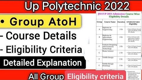 Up Polytechnic 2023: Eligibility Criteria For All Courses Group wise A to L : UP Jeecup 2023 Details