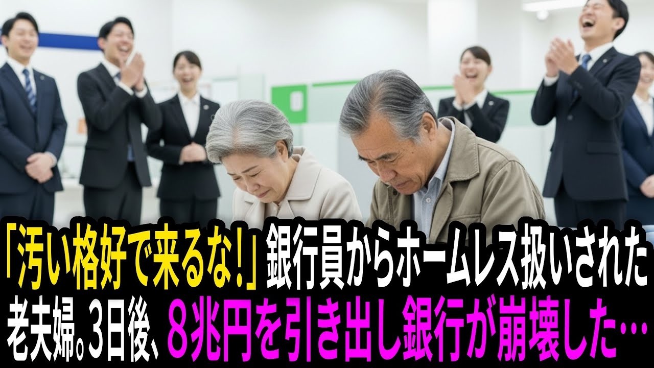 「汚い格好で来るな！」銀行員にホームレス扱いされた老夫婦 → その後、８兆円を引き出し銀行が崩壊した…