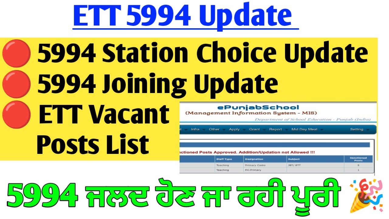 🔴ETT 5994 Update🔴5994 ਭਰਤੀ ਜਲਦ ਹੋਣ ਜਾ ਰਹੀ ਪੂਰੀ 🎉 ETT5994 Joining ...