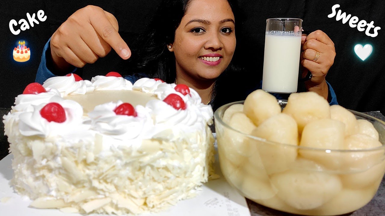 White Forest Cake + Rasgulla Eating ASMR | White Food Challenge | PP Eats Cake