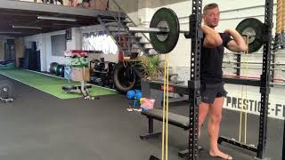 Barbell Front Box Squat with Light Bands demonstration
