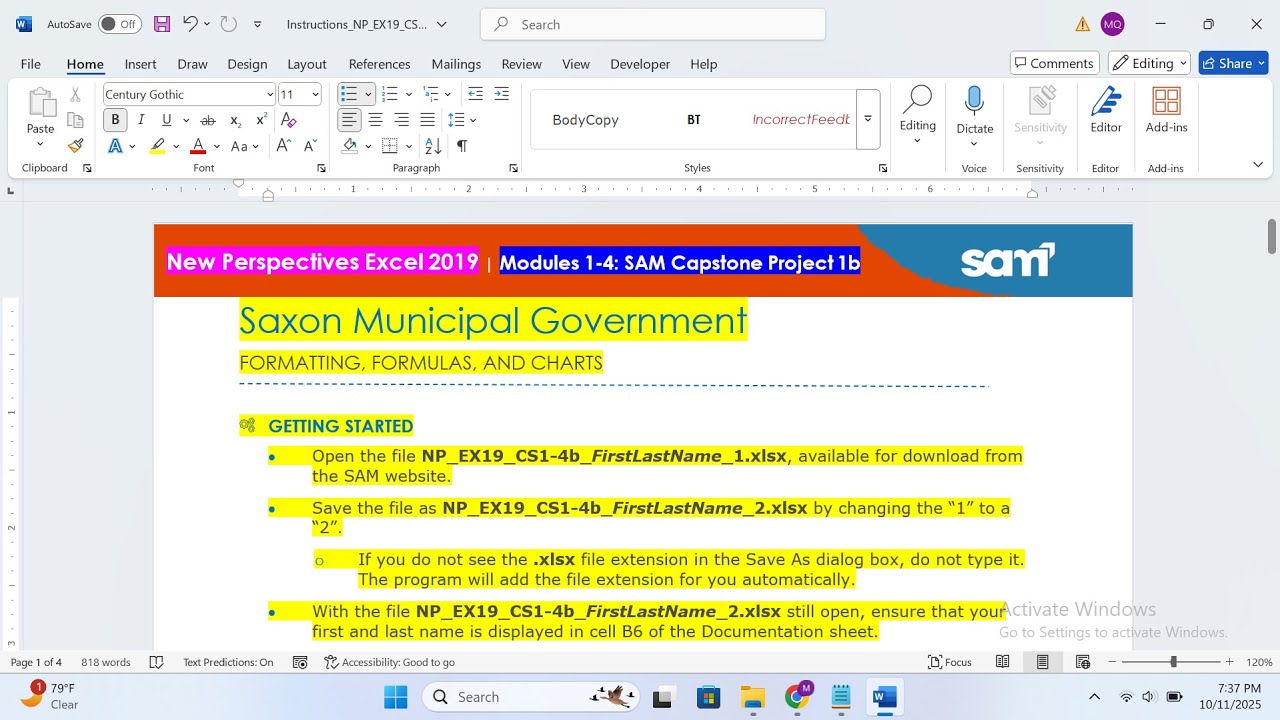 New Perspectives Excel 2019 | Modules 1-4: SAM Capstone Project 1b | Saxon Municipal Government