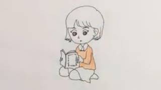 تعليم رسم بنت بتقرأ كتاب How to draw a girl sitting and reading a book step by step