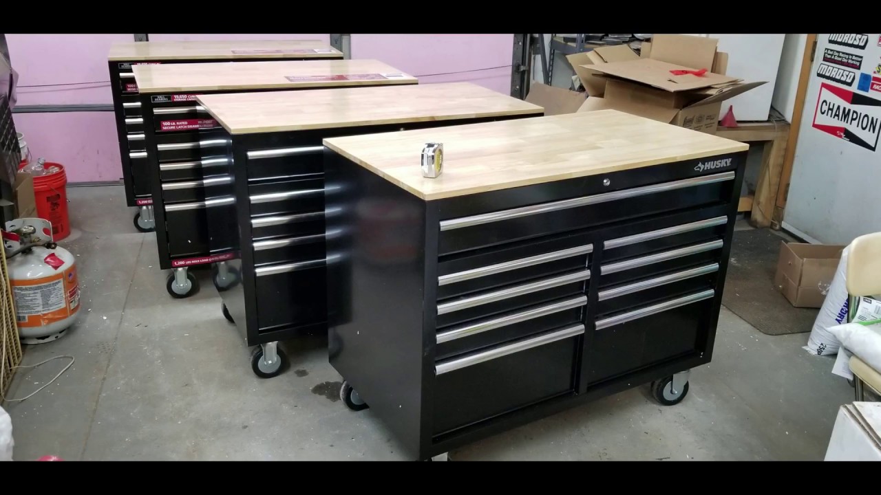 Husky 9 Drawer Extra Deep Mobile Workbench 4 8 18 Youtube