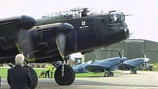 An Avro Lancaster starts up, taxies out, takes off and does a flyby.
