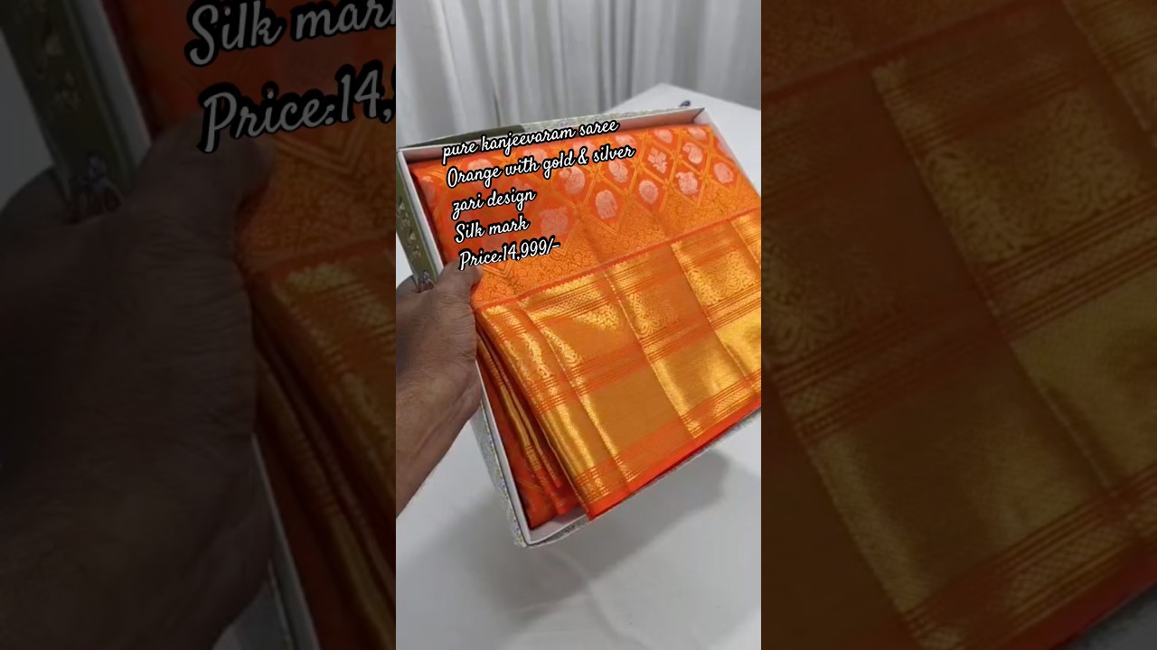 pure kanjeevaram saree Orange with gold & silver zari designSilk mark Price:14,999/-