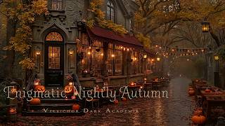 Enigmatic Nightly Autumn Café with a Hint of Halloween Ambience | Dark Academia & Piano Sounds