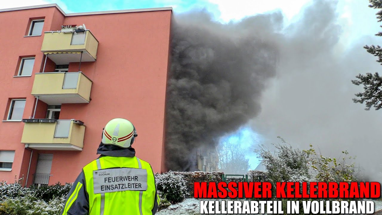 [MASSIVER KELLERBRAND MIT MENSCHENRETTUNG!] - Kellerabteil in Vollbrand ~ Feuerwehr Bochum -