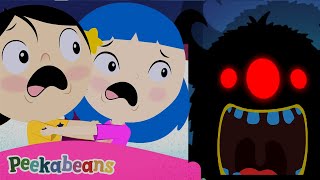 Monsters Under My Bed Song 😱 💤| Don't Be Afraid of Dark | Peekabeans Kids Songs Resimi