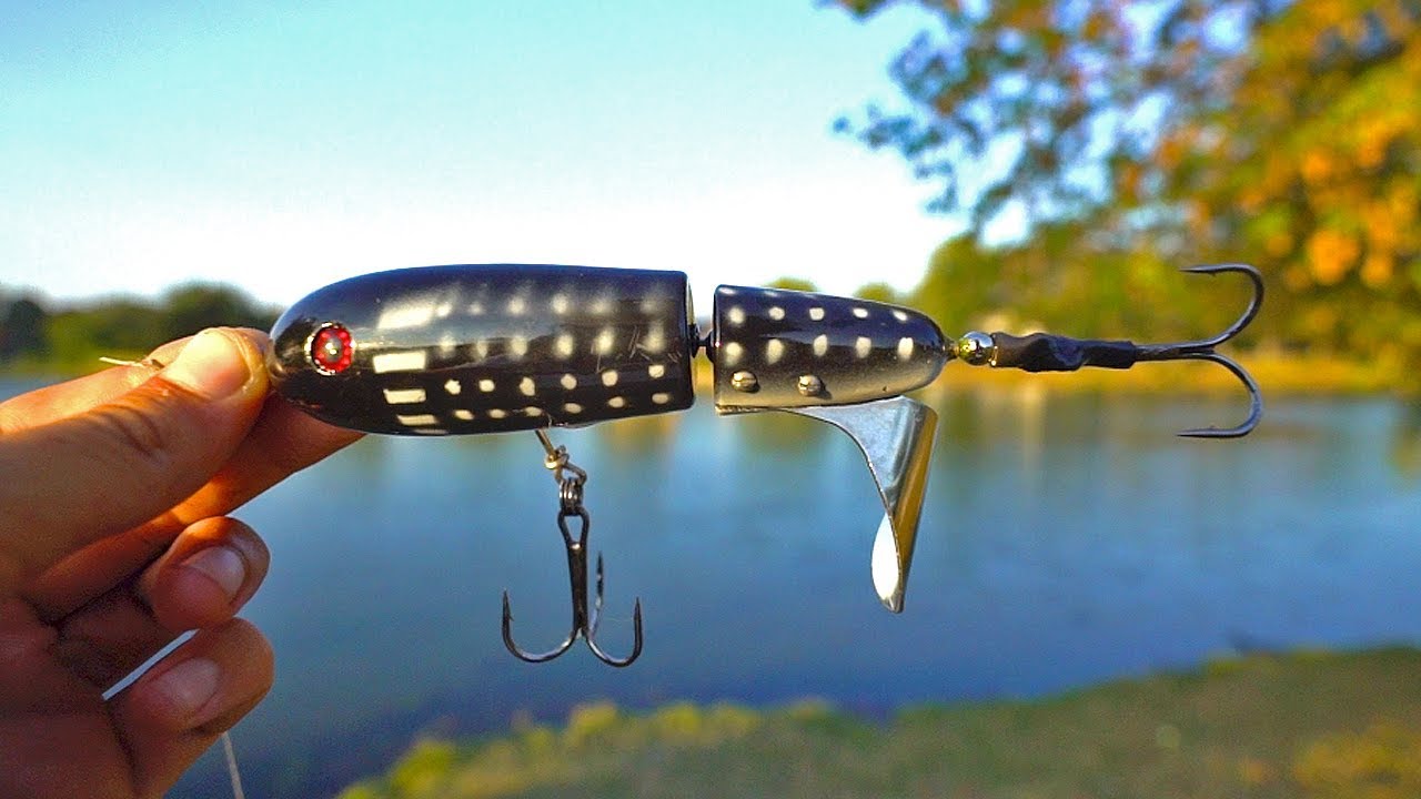 Giant Pond Bass On BIG Homemade Topwater Lure 