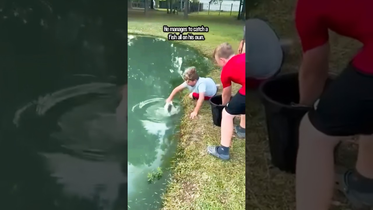 Kid Catches Fish with Bare Hands at Pond! 🐟👋 