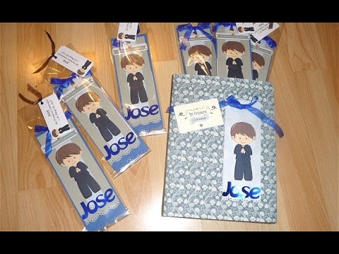 Marcapáginas y tarjetas de comunión scrapbook. Detalles para comunión