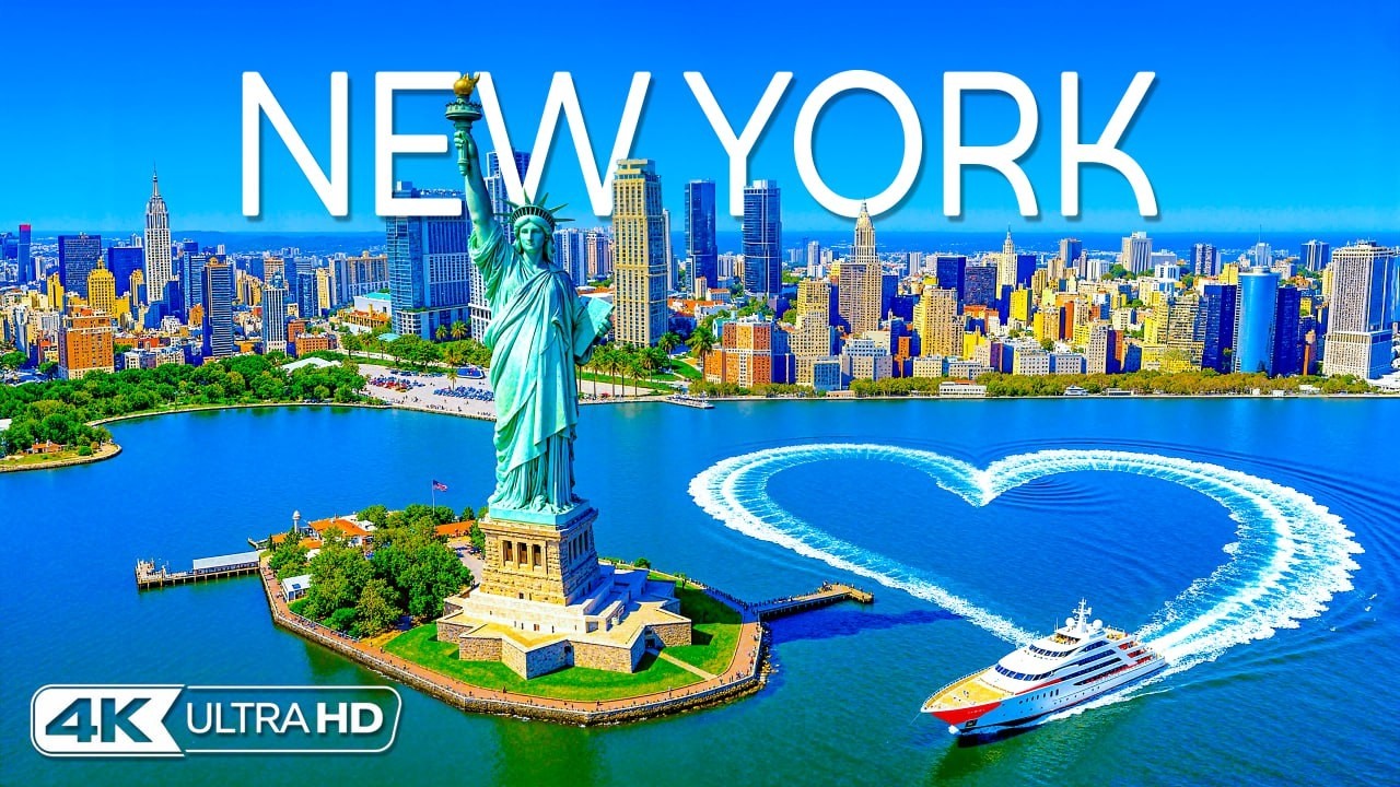 [4K] Нью-Йорк 🇺🇸 Статуя Свободы, панорама Манхэттена и река Гудзон