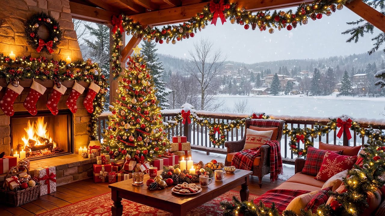 Instrumental Christmas Music with Cracking Fireplace ❄️🔥 Cozy Christmas Ambience for Relax, Sleep