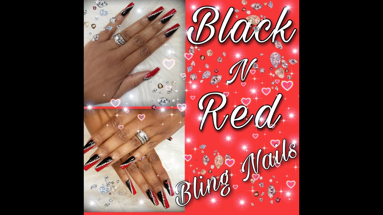 Red and Gold Bling Nail Design - wide 6