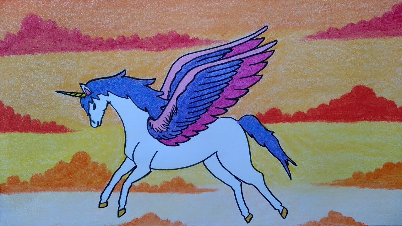 Cara menggambar  unicorn Menggambar kuda  terbang 