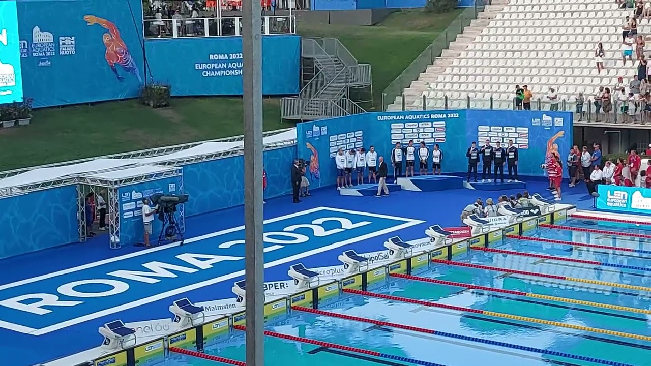 THOMAS  CECCON  European  Swimming  Championship original 4x100 freestyle  Victory  cerimony
