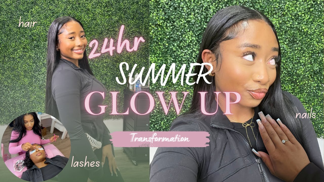 24 HOUR SUMMER GLOW UP 🌸 HAIR , NAILS, LASHES - YouTube